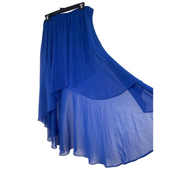 Bebe L/XL Lined Chiffon High-Low Skirt Cobalt Blue RAA10432 Stretch - Picture 3 of 8